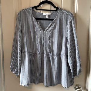 Striped tunic blouse top, blue, white, casual